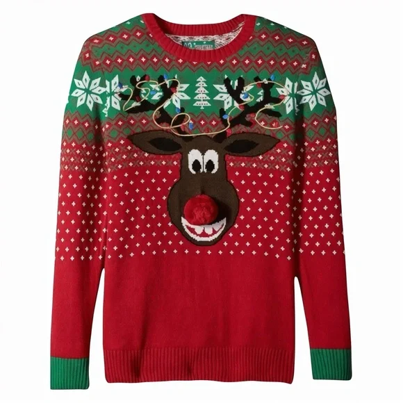 Rudolph “Poopermint” Pom-Pom Nose Ugly Christmas Sweater – Men’s M - Picture 2 of 9